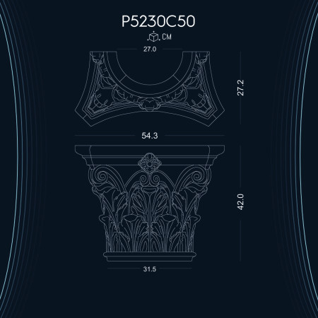 P5230C50 Söve Sütun Poliüretan sütun fiyatları Dekoratif Dor İyon Korint Sütun ve Başlığı