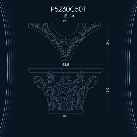 P5230C50T Bizans Roma Yunan poliüretan sütun başlıkları fiyatları Dekoratif Dor İyon Korint Sütun ve Başlığı