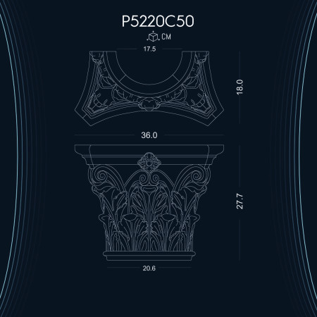 P5220C50 Poliüretan Söve sütun başlık imalatı Dor İyon Korint sütunlar ve başlıkları