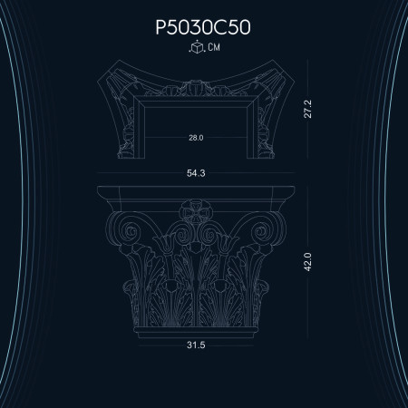 P5030C50 Söve Sütun Poliüretan pilaster sütun modelleri Dekoratif Dor İyon Korint Sütun ve Başlığı