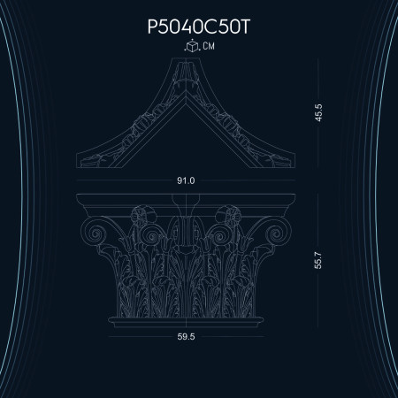 P5040C50T Poliüretan sert köpük pilaster sütun başlığı ahşap muadili sütunlar