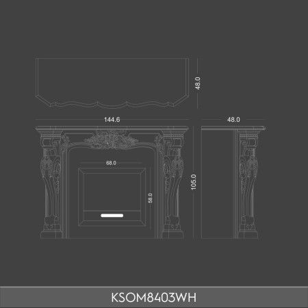 KSOM8403WH Sade ve minimal poliüretan şömine çerçevesi yapay şömine, şömine dekorasyonu