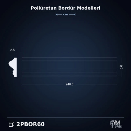 Poliüretan 6 cm Düz Bordür Duvar Çıtası Modeli 25x60 mm