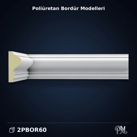 Poliüretan 6 cm Düz Bordür Duvar Çıtası Modeli 25x60 mm