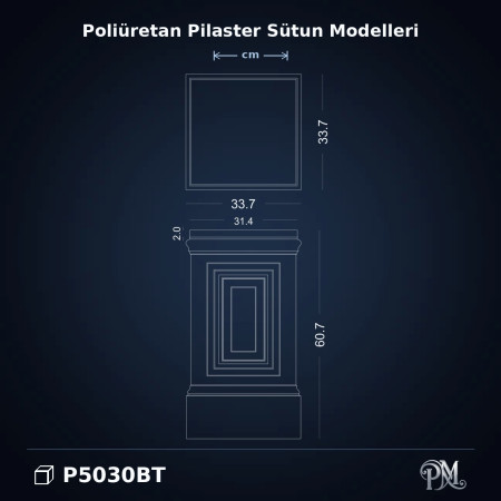 Poliüretan Klasik Kaideli Pilaster Sütun Saksı Takımı 34x61 cm