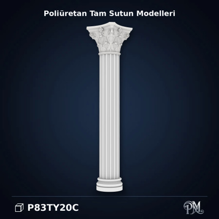 Poliüretan Yivli Gövdeli Korint Başlıklı Tam Sütun 36x279 cm