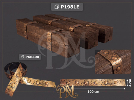 PKB40B Poliüretan Kiriş Bandı Modelleri Kauçuk Eskitme Bakır Perçinli Dekoratif Kiriş Bandı 4 cm