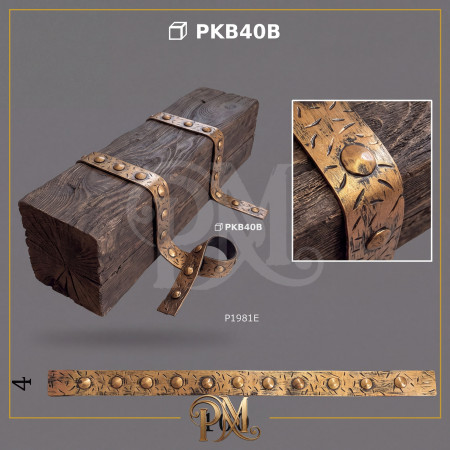 PKB40B Poliüretan Kiriş Bandı Modelleri Kauçuk Eskitme Bakır Perçinli Dekoratif Kiriş Bandı 4 cm