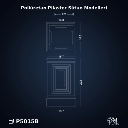 Poliüretan 17x17x30 cm Pilaster Sütun Alt Kaidesi