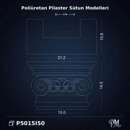 Poliüretan Pilaster Sütun İyon Başlık 11x21x15 cm