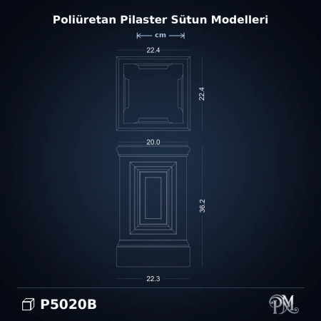 Pilaster Sütun Alt Kaide 22x22x36 cm Poliüretan