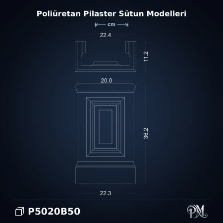 Poliüretan dekorasyon ürünü Pilaster Sütun Alt Kaide 11x22x36 cm
