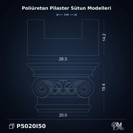 Poliüretan İyon Başlıklı Pilaster Sütun 14x28x19 cm