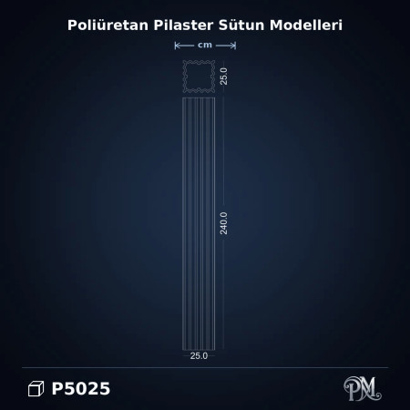 25x25x240 cm Yivli Poliüretan dekorasyon ürünü Pilaster Sütun