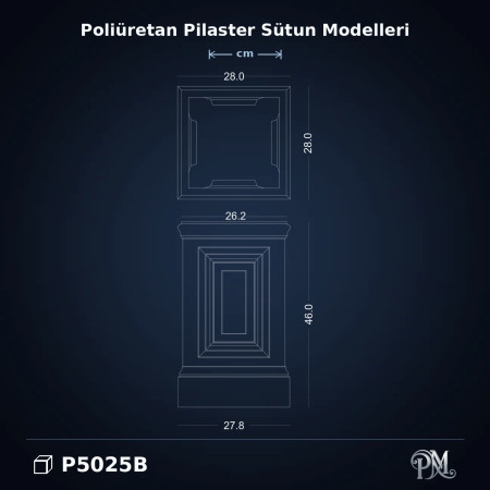 28x28x46 cm Pilaster Sütun Alt Kaide Poliüretan dekorasyon ürünü.