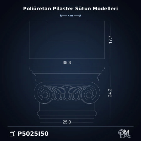 D5025I50 Pilaster Sütun İyon Başlık
