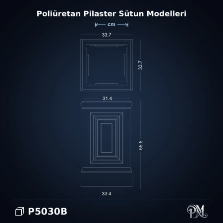 Poliüretan dekorasyon ürünü 34x34x56 cm Pilaster Kaidesi
