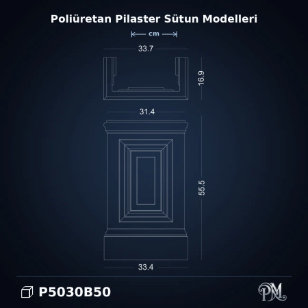 Poliüretan dekorasyon ürünü Pilaster Sütun Alt Kaidesi 17x34x56 cm