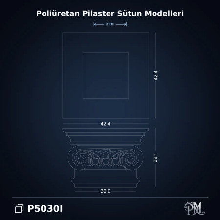 Poliüretan 42x42x29 cm İyon Başlıklı Pilaster Sütun