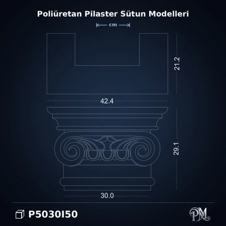 Poliüretan İyon Başlıklı Pilaster Sütun 21x42x29 cm