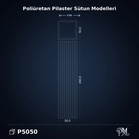 50x50x240 cm Yivli Pilaster Sütun Poliüretan dekorasyon ürünü