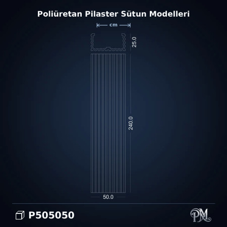 Poliüretan 25x50x240 cm Yivli Pilaster Sütun Dekoru