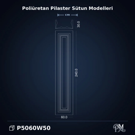 30x60x240 cm Poliüretan Pilaster Sütun Duvar Dekoru