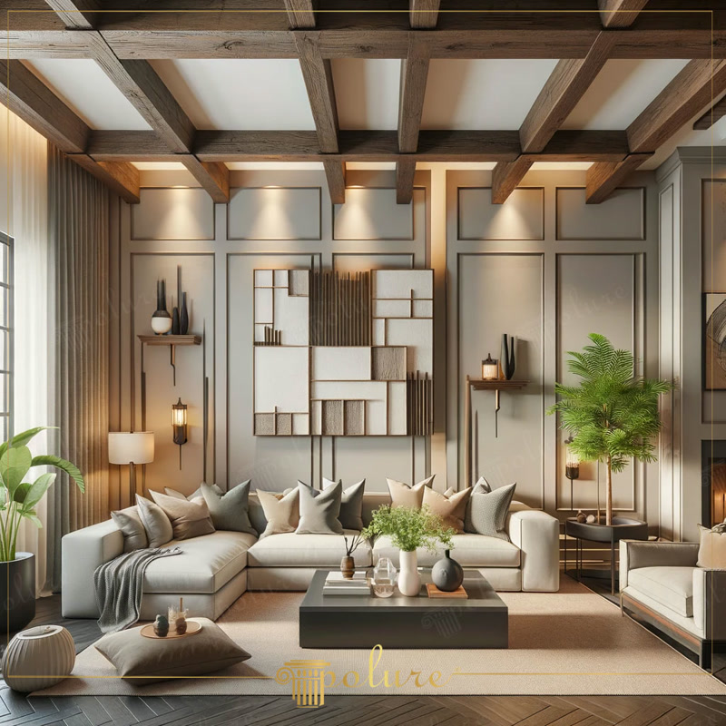 <p>

    <article>
        <h1>Poliüretan Kirişlerle Modern Rustik Salon Dekorasyonu</h1>
        <p>Son yıllarda, modern rustik dekorasyon tarzı, ev 