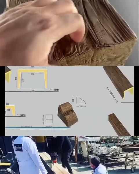 Dekoratif kirişin çatlak dokulu köşe ve uç bölümü