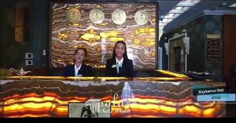Resepsiyon deski onunde duvar panelinde dekoratif motif
