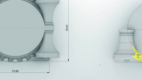Sütun başlığının üstten görünümü teknik ölçü çizgileriyle birlikte modelleniyor.