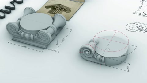 Yuvarlak kılavuzlar üzerinde kıvrımlı sütun başlığı formu modelleniyor