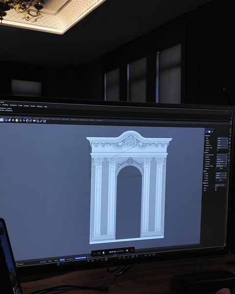 Kemerli giriş kapısının tam ve temiz 3D render görünümü