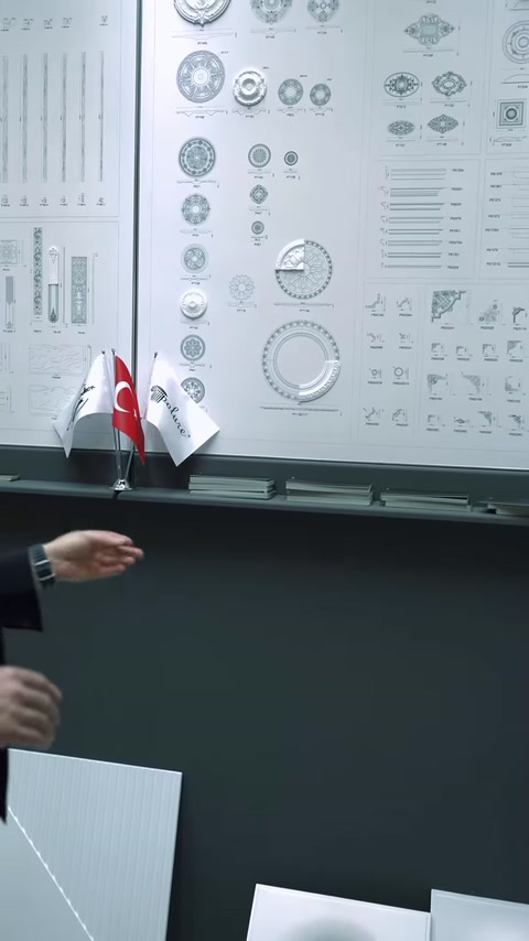 Yuvarlak tavan göbekleri ve profil seçeneklerinin sunulduğu pano