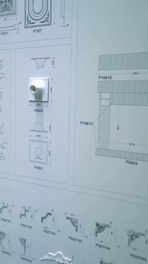 Dekoratif profillerin ölçekli plan ve kesit çizimleri