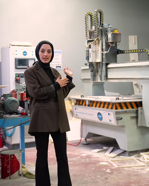 Sunucu özel tasarımların işlendiği CNC makinesini işaret ediyor