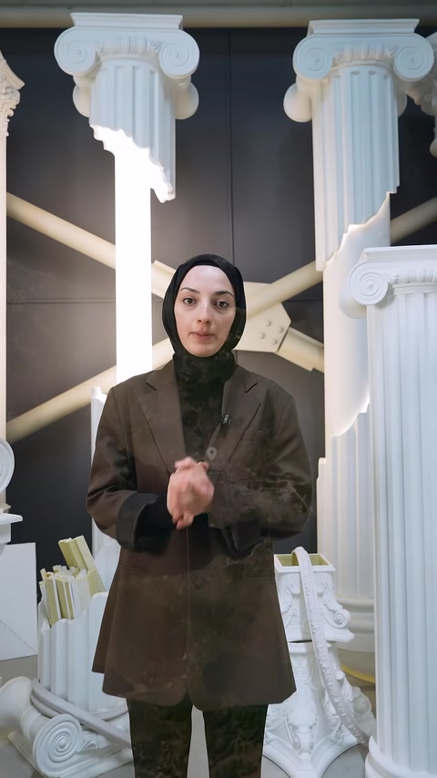 Showroomda farklı boyutlarda yivli sütun modelleri sergileniyor