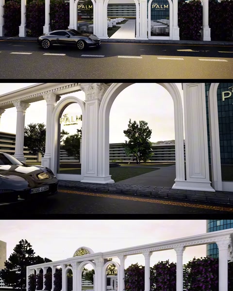 Kemer girişinde otomobil yakın çekim render görüntüsü
