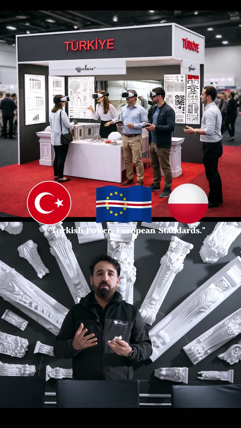 Farklı desenlerdeki dekoratif profiller önünde yapılan ürün sunumu