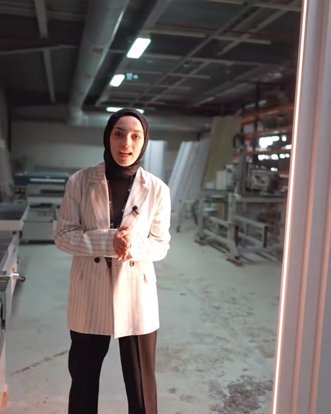 Sunucu tamamlanan dikey kat silmesi profillerinin yanında açıklama yapıyor