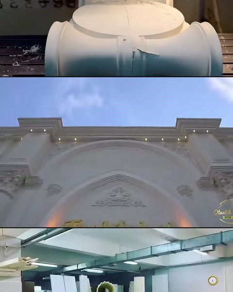 İşlenen sütun başlığı ile üst cephe kartonpiyer detayları görülüyor