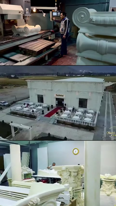 Atölye tezgâhı, çapraz açıdan salon ve profil depolama alanı.