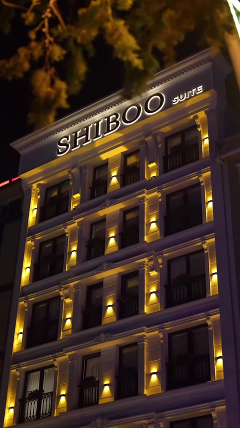 Çatı silmeleri ve kat süslemelerinin açılı gece görünümü
