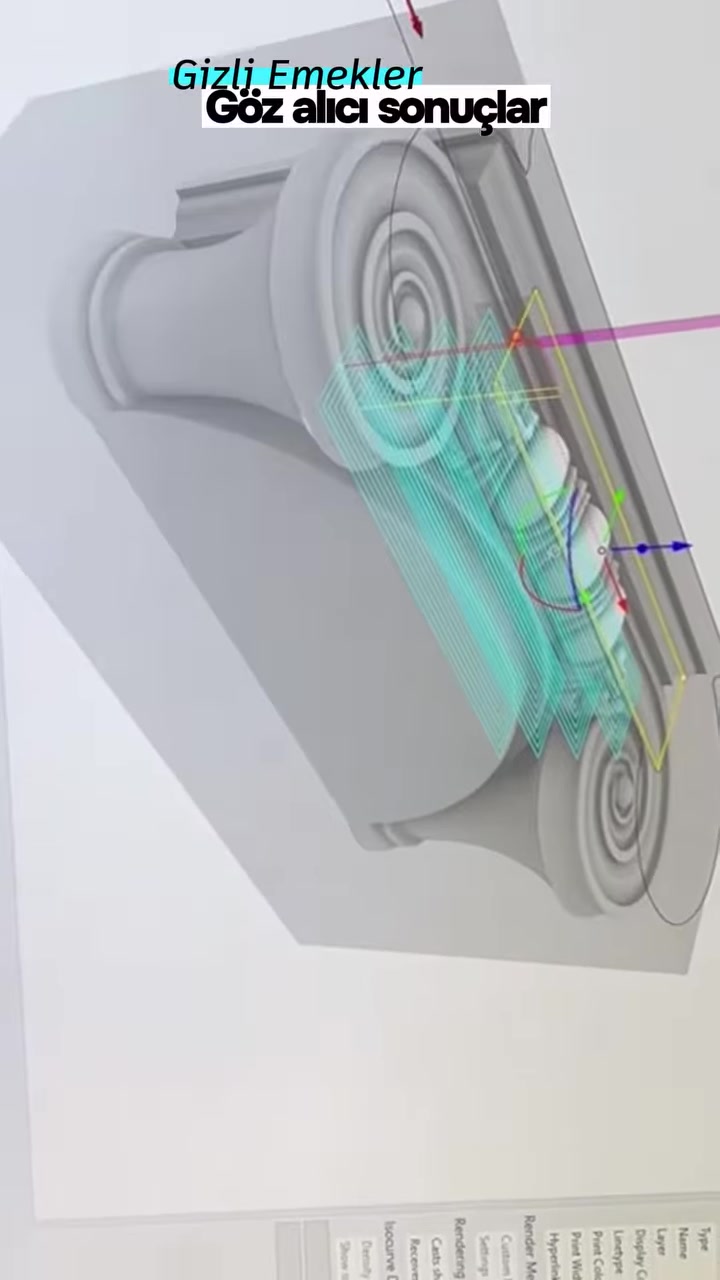 Dijital modelde volütler ve kabartmalı yüzey ayrıntıları inceleniyor
