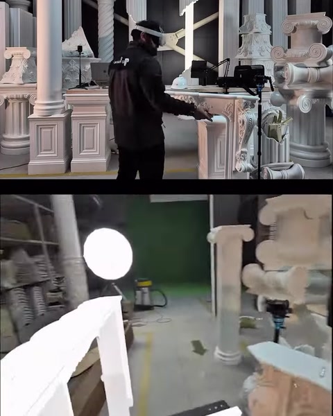 VR sahnesinde beyaz şömine modeli çalışma alanına getiriliyor