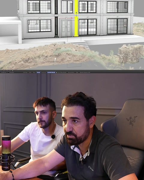 Cephe modelinde kolon yerleşimi ve pencere düzeni karşılaştırılıyor