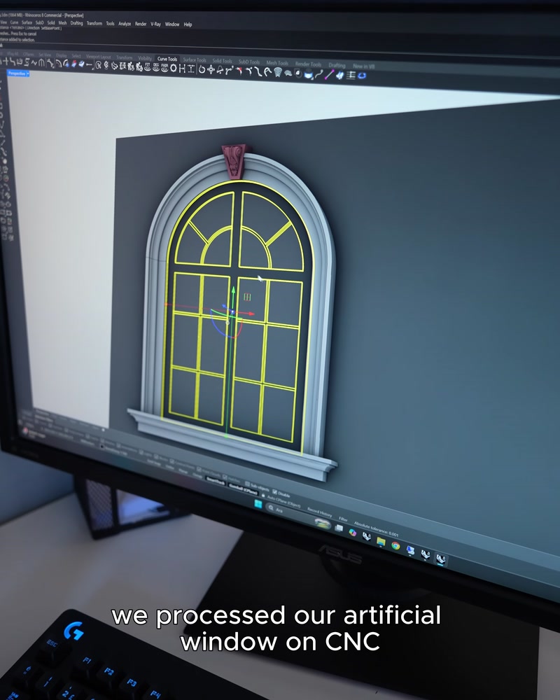 3D ekranda kemerli yapay pencere tasarım modeli gösteriliyor