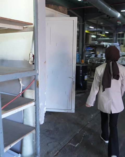 Beyaz poliüretan panel rafları arasında inceleme yapılıyor