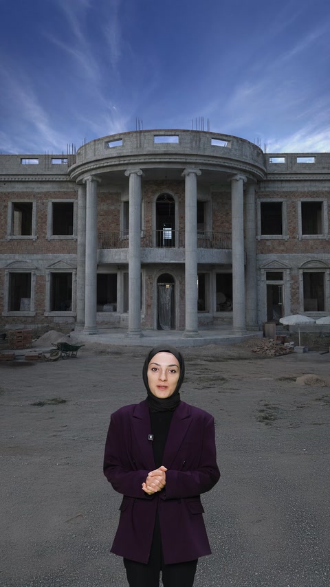 Sütunlu giriş bölümü bulunan uygulama aşamasındaki yapı