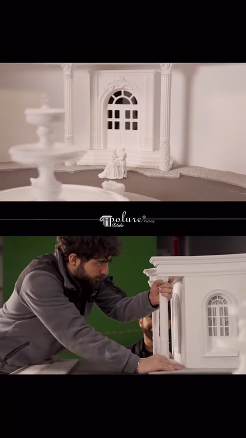 Maket villa cephesine yivli dekoratif sütun yerleştiriliyor